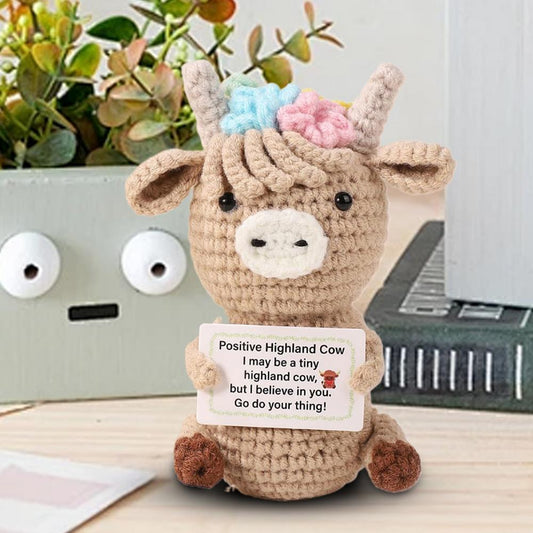 Cute Positive Highland Cow Crochet Plush