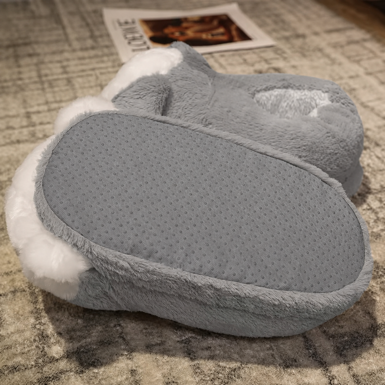 Fluffy Grey Rabbit Slippers