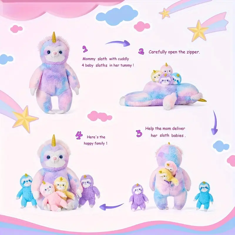 Fuzzy Stuffed Unicorn Sloth Plush