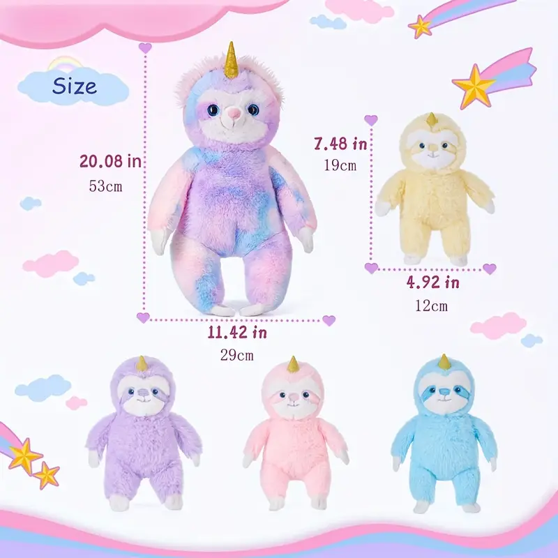 Fuzzy Stuffed Unicorn Sloth Plush