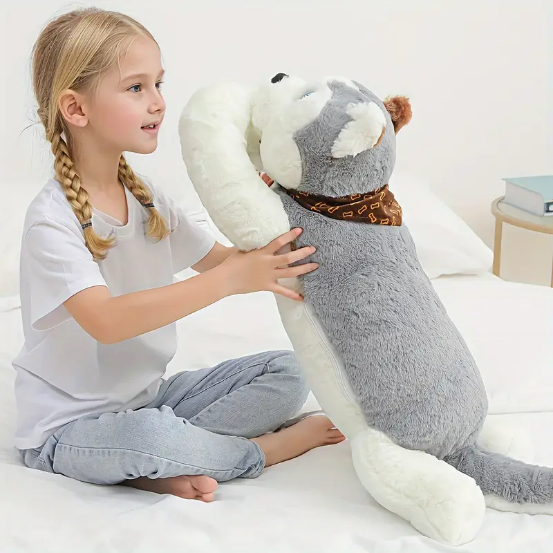 Fluffy Grey Husky Dog Plush