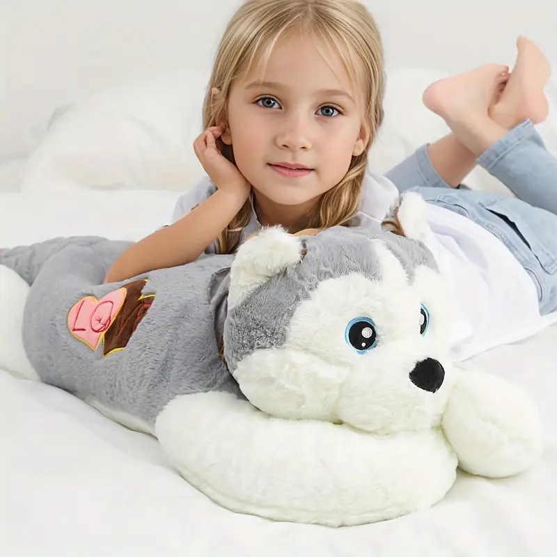 Fluffy Grey Husky Dog Plush