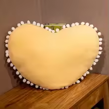 Yellow Pom Pom Heart Pillow