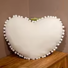 Grey Pom Pom Heart Pillow
