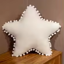 Grey Pom Pom Star Pillow