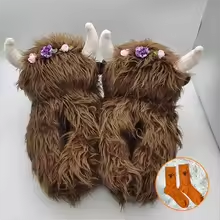 Brown Highland Cow Slippers & Socks