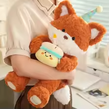 Fox Holding Birthday Cake Plush