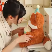 Fox Holding Birthday Cake Plush