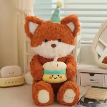 Fox Holding Birthday Cake Plush