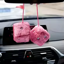 Pink Fluffy Car Dices Plush