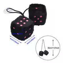 Fluffy Pink Dotted Black Dice Plush