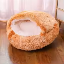 Fluffy Light Brown Cat Bed