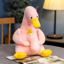 Fuzzy Mother & Son Pink Duck Plush