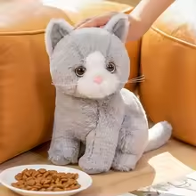 Lifelike Fluffy Grey Cat Plush