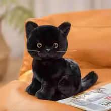Lifelike Fluffy Black Cat Plush