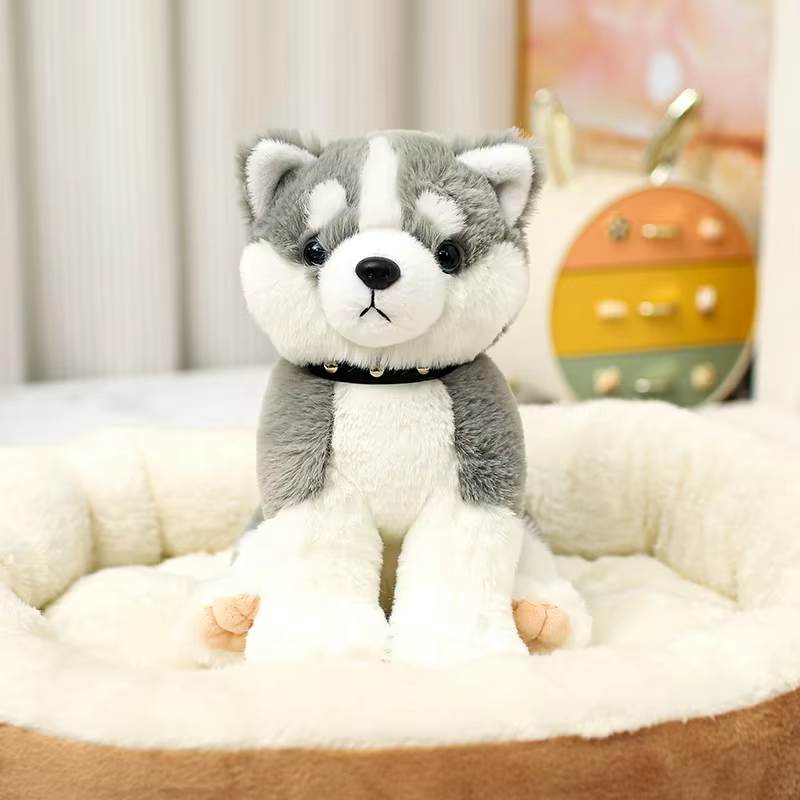 Fluffy Grey Sitting Husky Plush