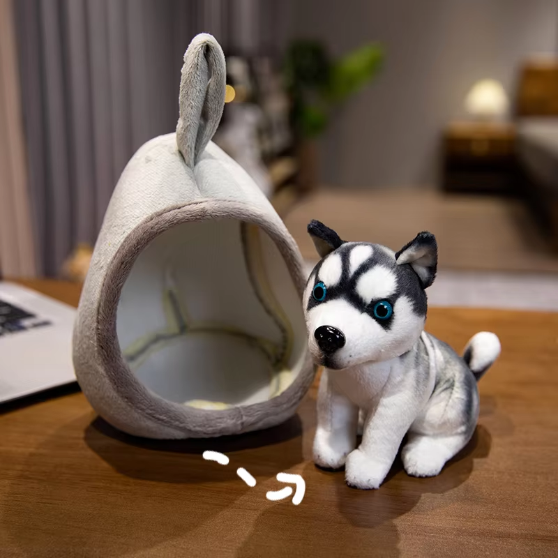 Cute Husky With Kennel Plush