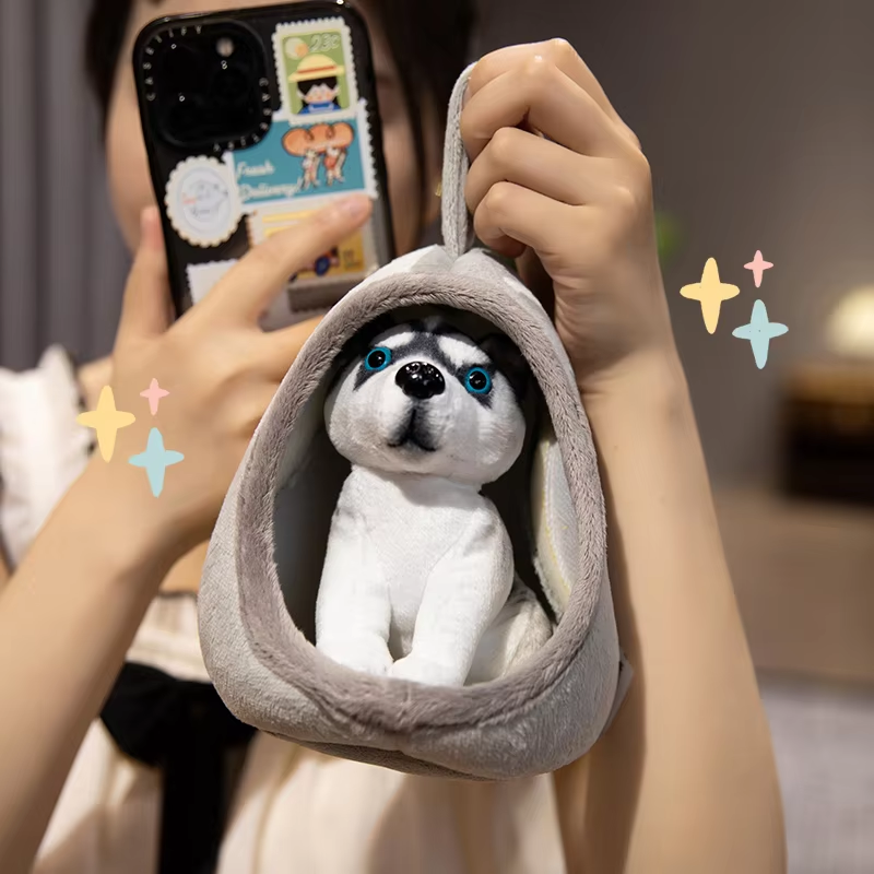 Cute Husky With Kennel Plush