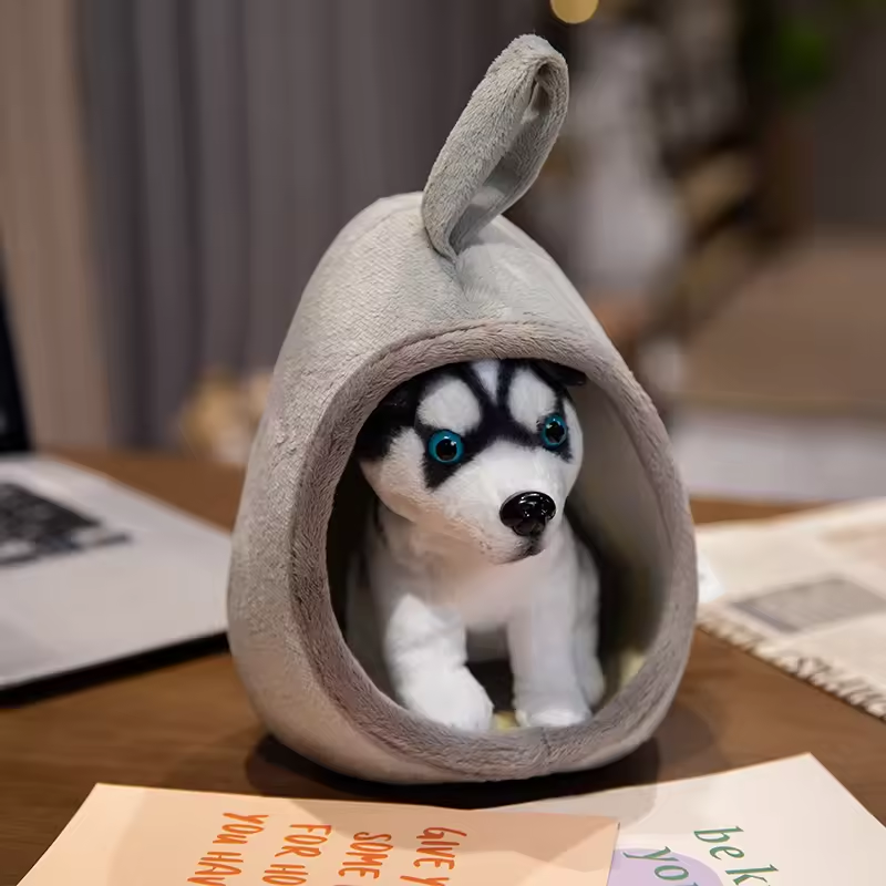 Cute Husky With Kennel Plush