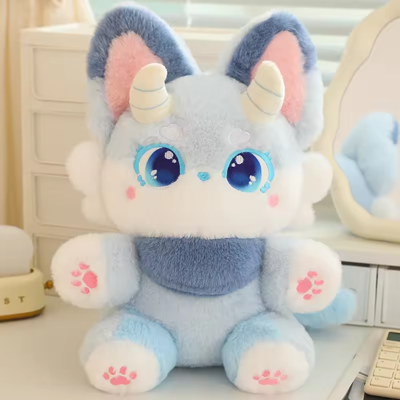 Kawaii Blue Fox With Horns Plush