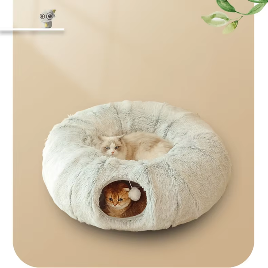 Fluffy Cat Grey Tunnel Bed