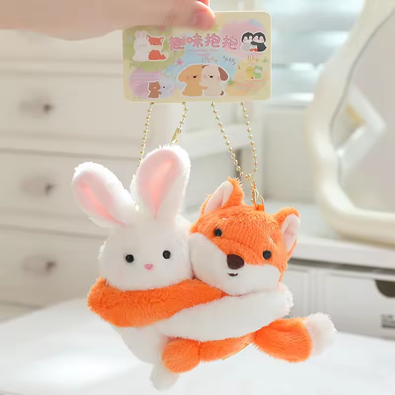 Cute Hugging Bunny & Fox Keychains