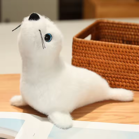 Cute White Fluffy Seal Plush