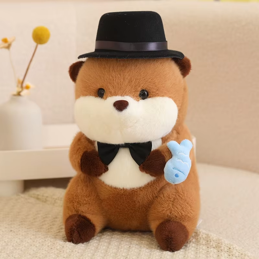 Fluffy Otter Hat & Blue Fish Plush