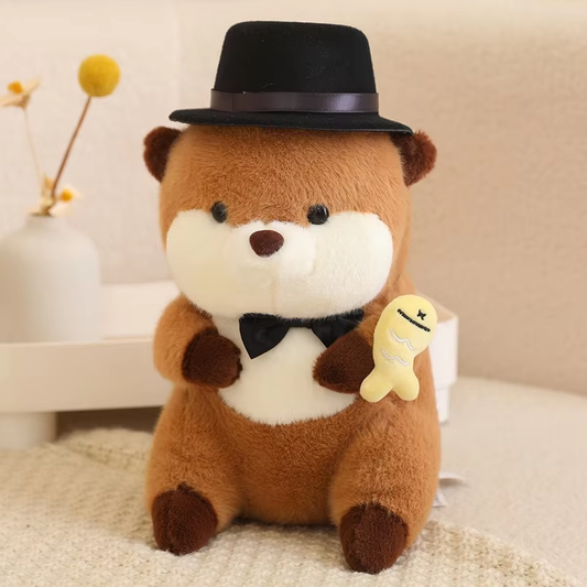 Cute Otter Hat & Yellow Fish Plush