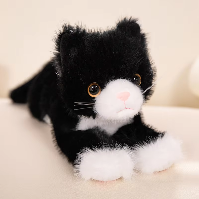 Fuzzy Black & White Kitten Plush
