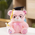 Graduation Pink Bear With Glasses Plush
