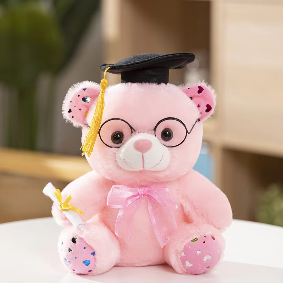 Graduation Pink Bear With Glasses Plush