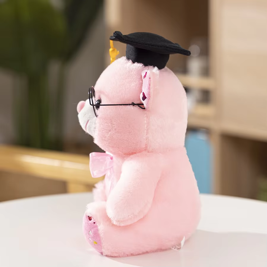 Graduation Pink Bear With Glasses Plush