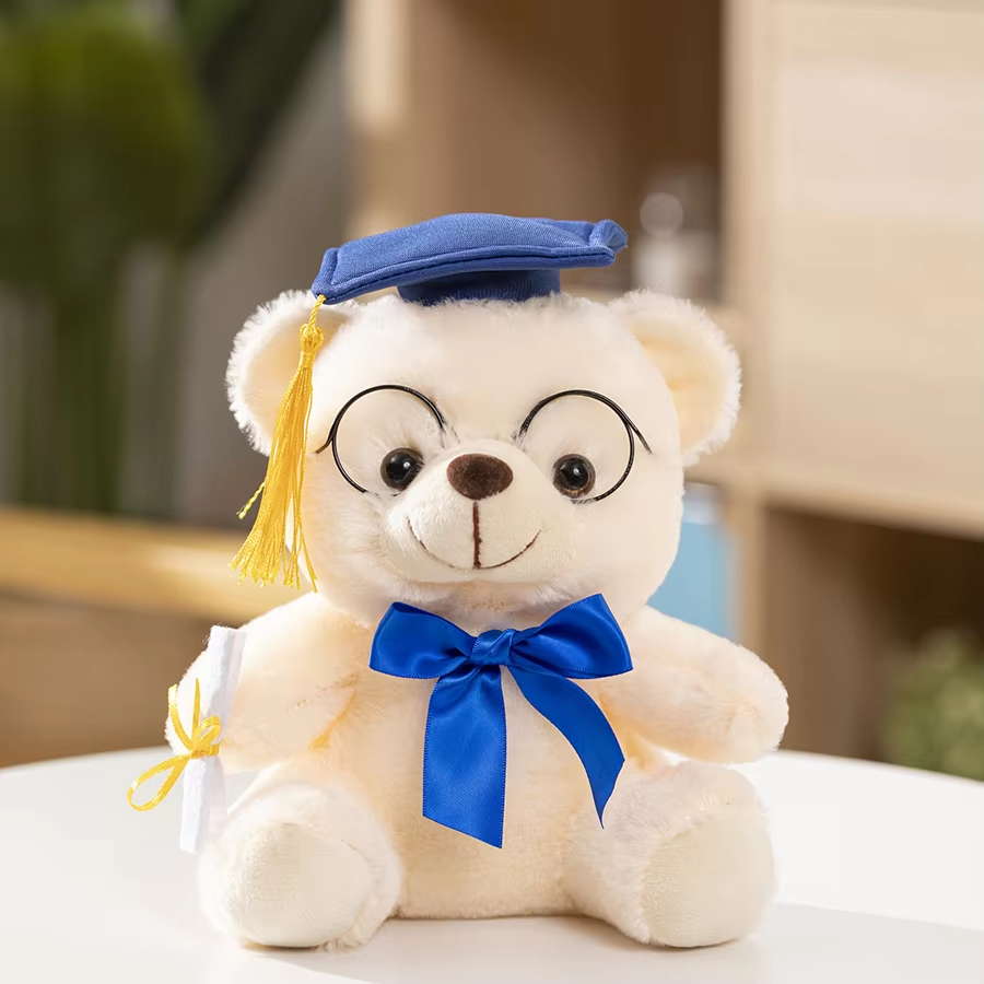 Graduation White Bear With Glasses Plush