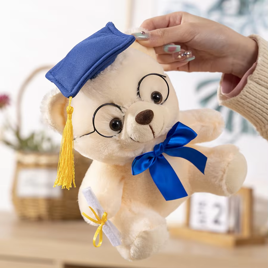 Graduation White Bear With Glasses Plush
