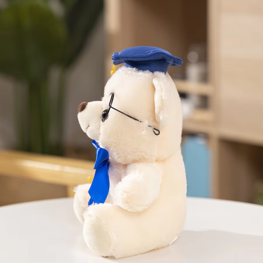 Graduation White Bear With Glasses Plush