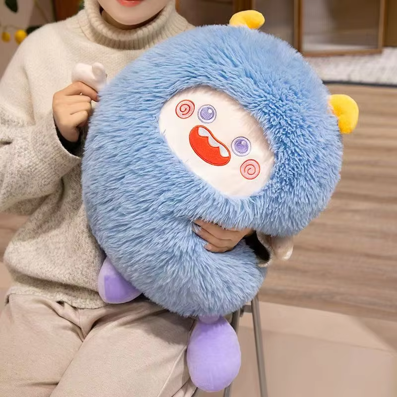 Cute Fluffy Blue Monster With Horns Plush
