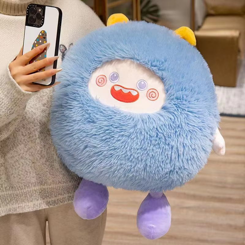 Cute Fluffy Blue Monster With Horns Plush