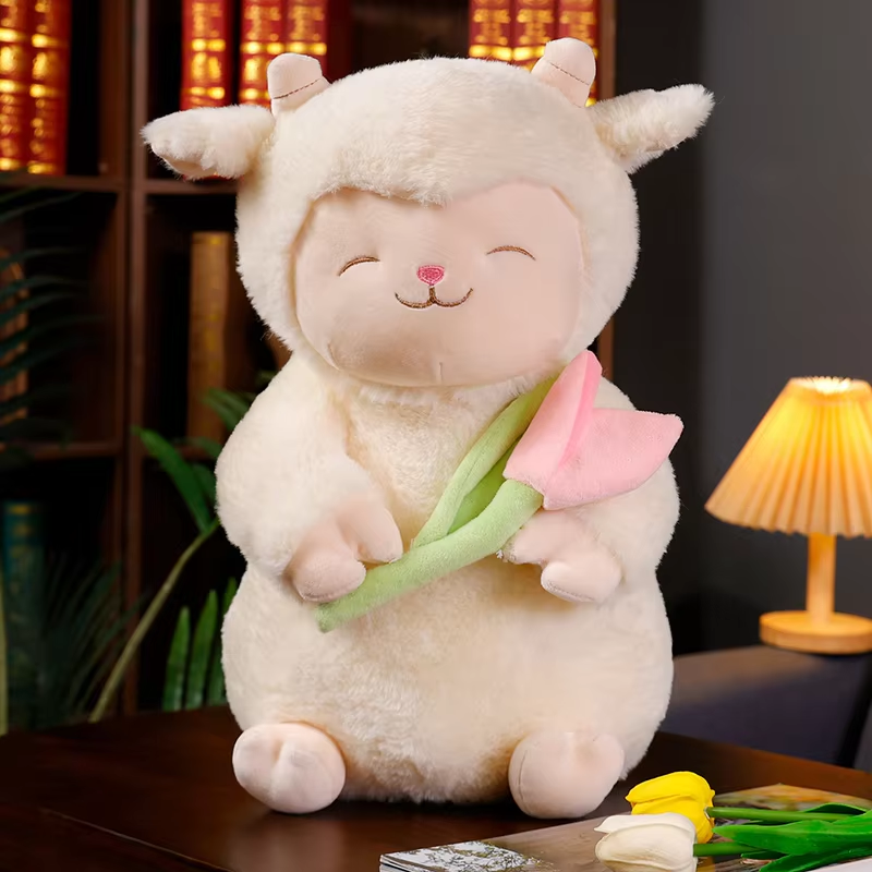 Happy Lamb With Flower Plush