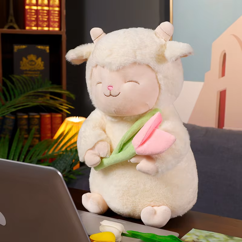 Happy Lamb With Flower Plush