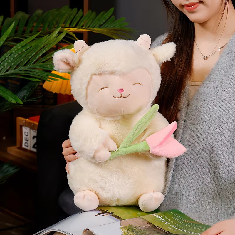 Happy Lamb With Flower Plush