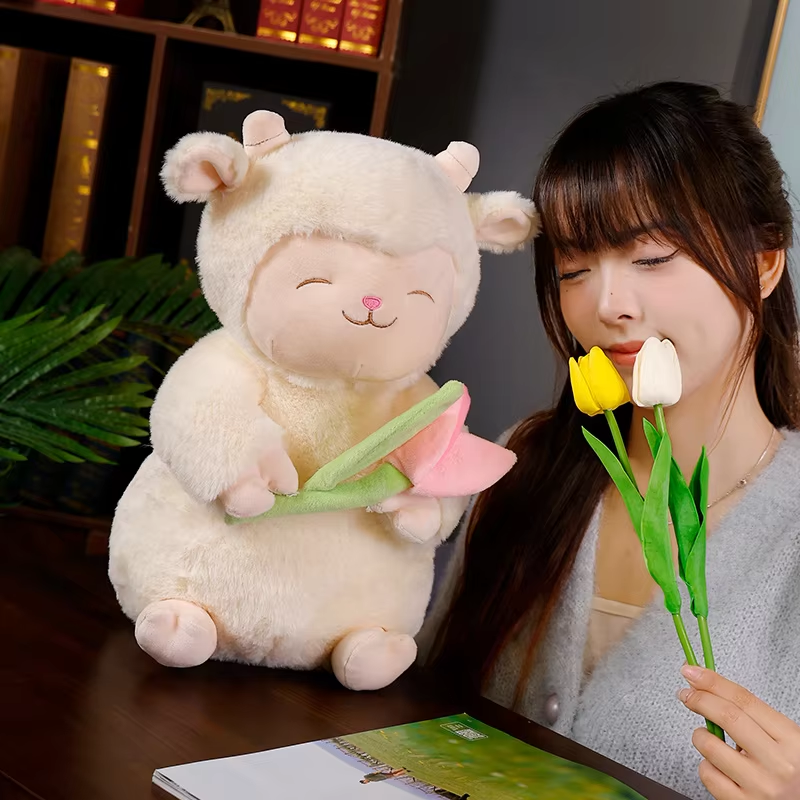 Happy Lamb With Flower Plush