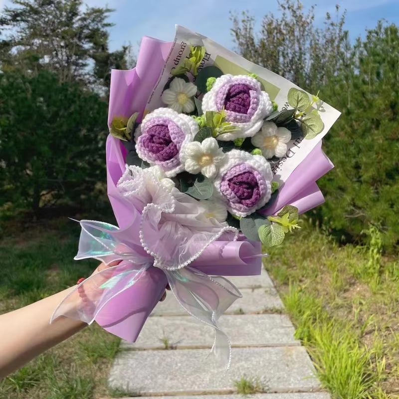 Purple Crochet Flower Bouquet Plush
