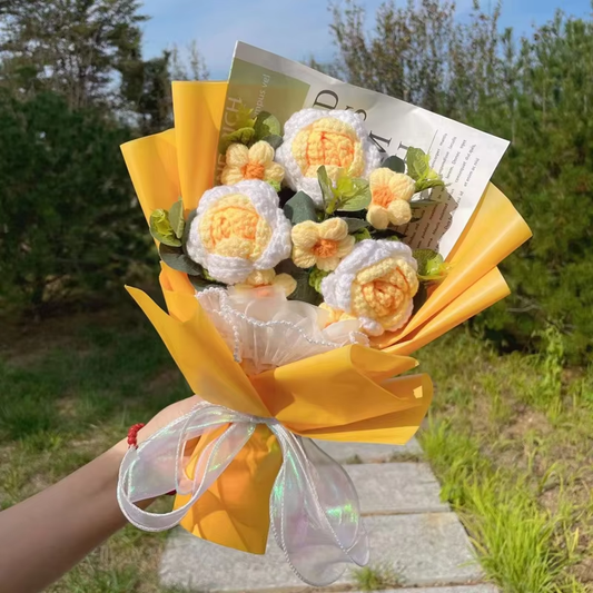 Yellow Crochet Flower Bouquet Plush
