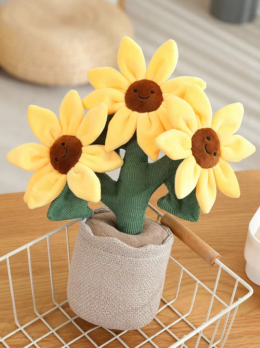 Grey Pot Sunflower Plush