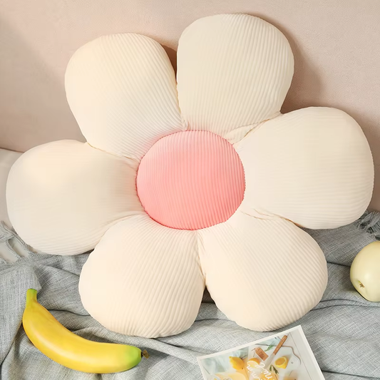 Soft White & Pink Flower Pillow Plush