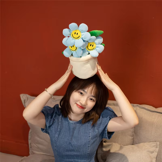 Smiling Turquoise Flower With Pot Plush