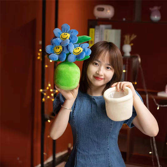 Smiling Blue Flower With Pot Plush