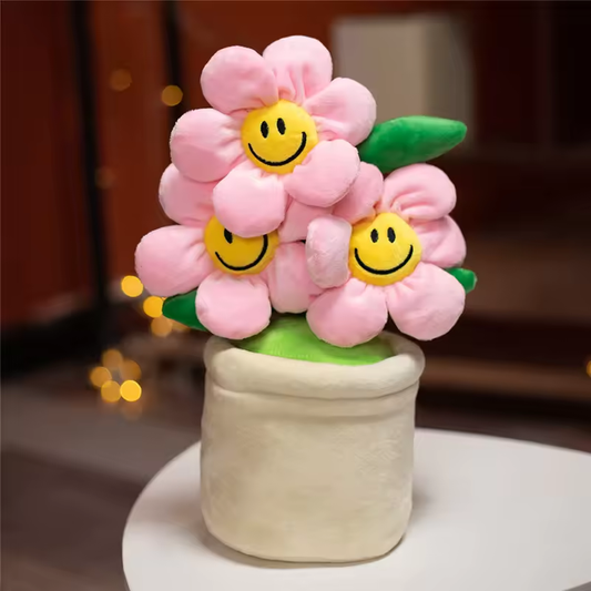 Smiling Pink Flower With Pot Plush