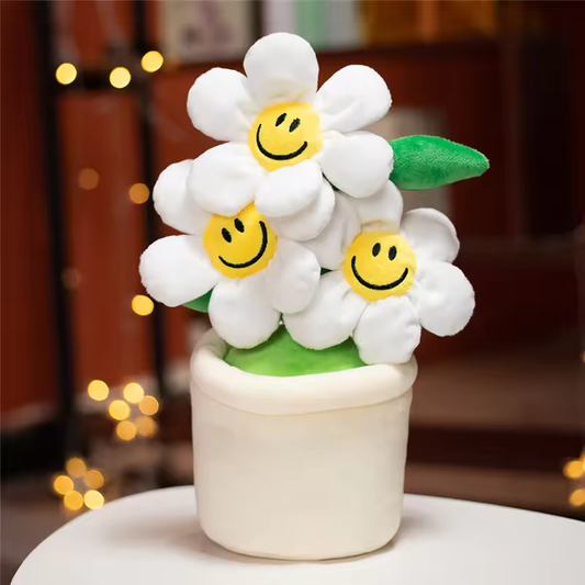 Smiling White Flower With Pot Plush